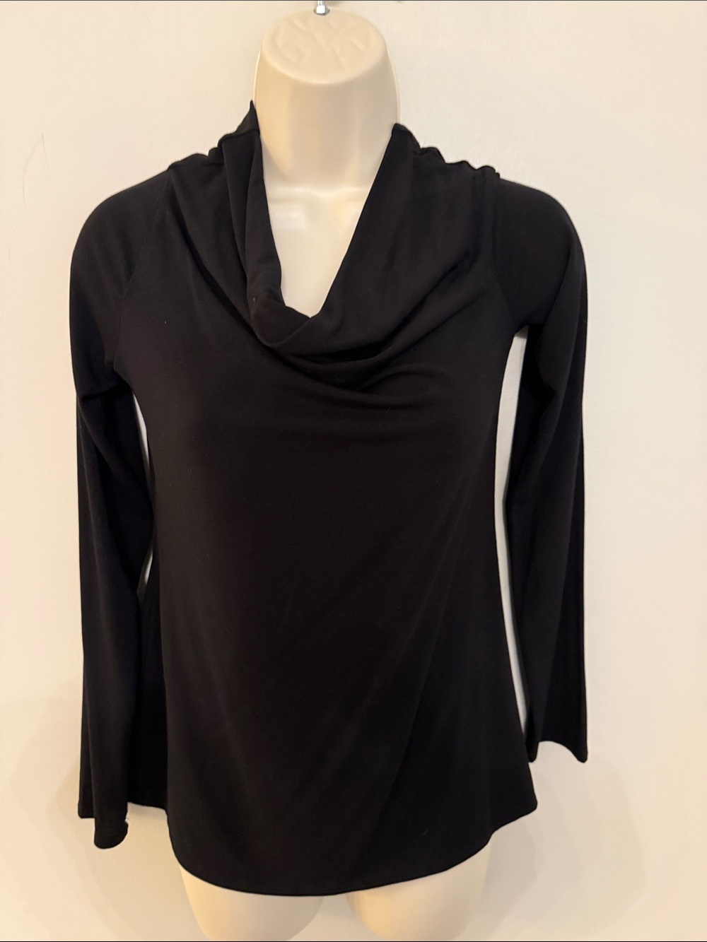 bebe Black Draped Cowl-Neck Long Sleeve Top